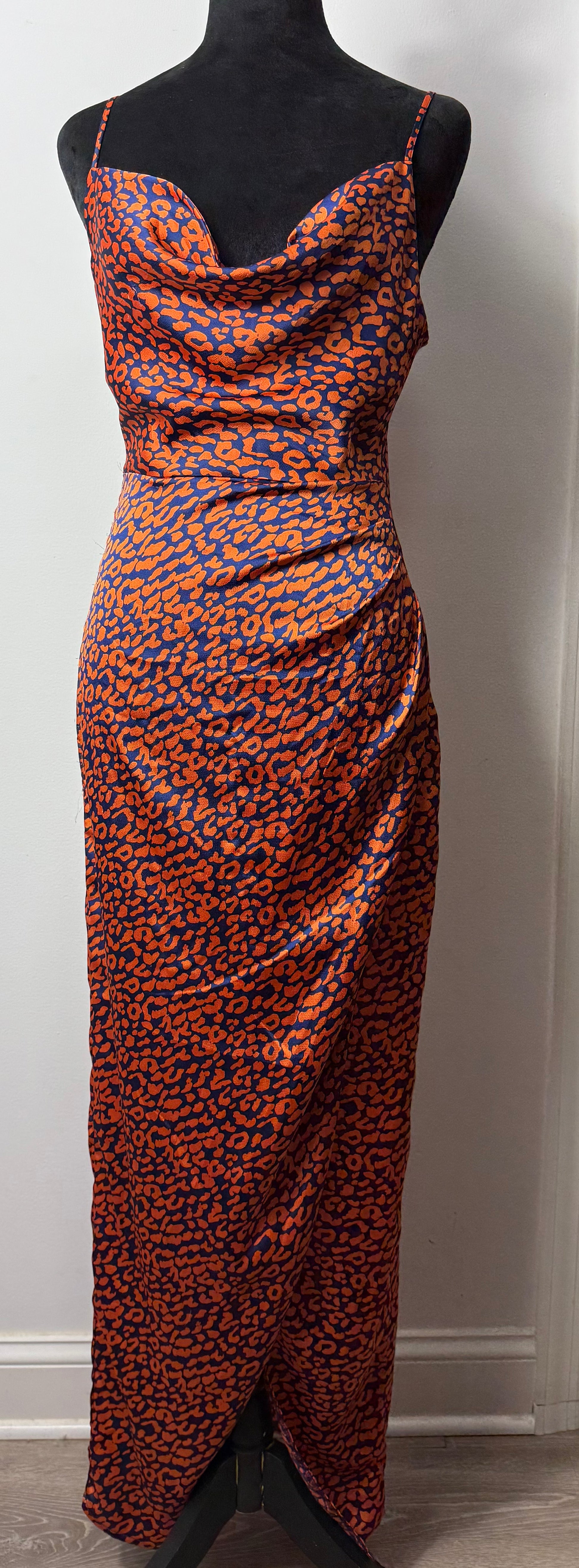 Orange and blue cheetah print dress