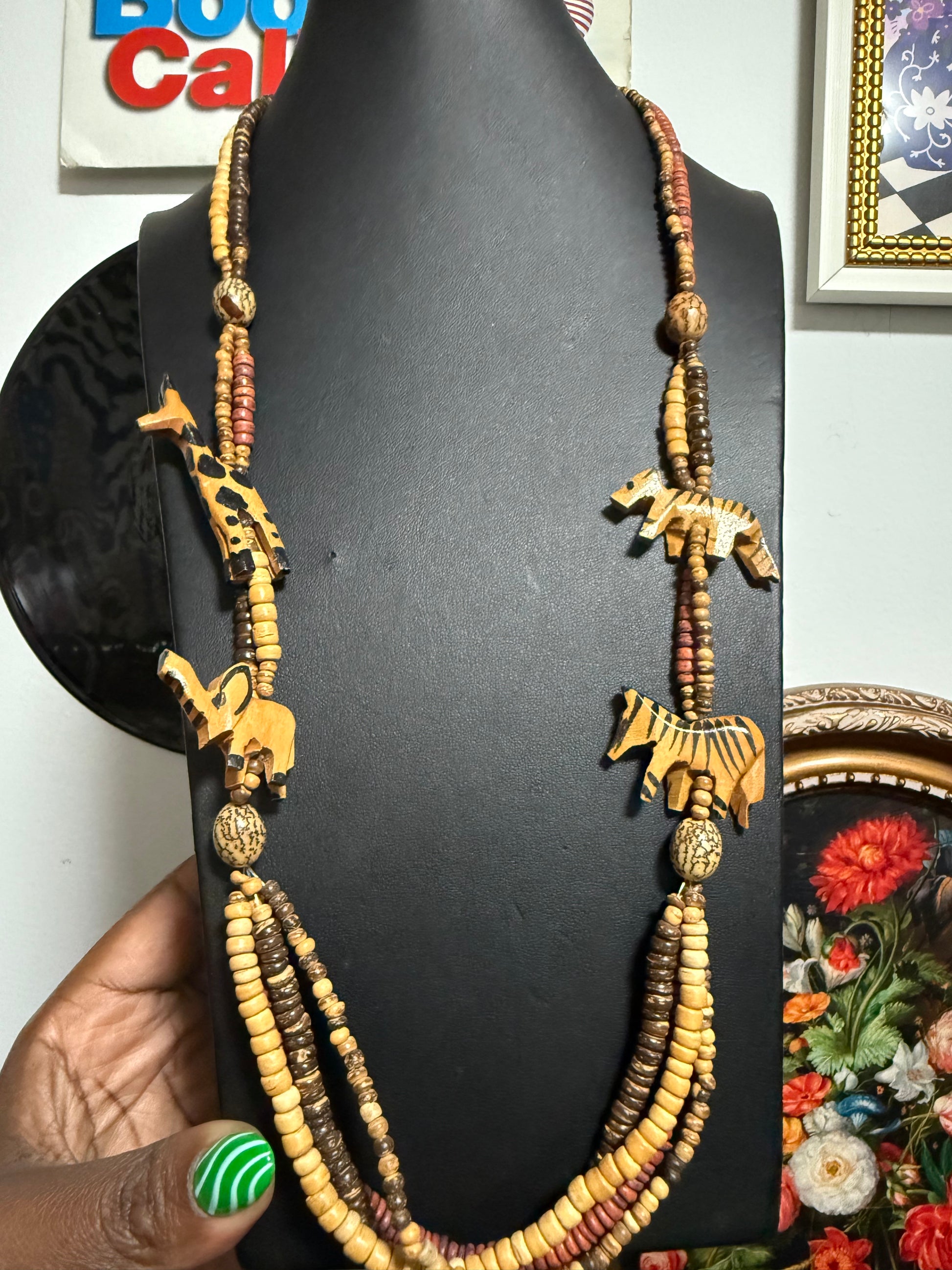 Wood animal necklace