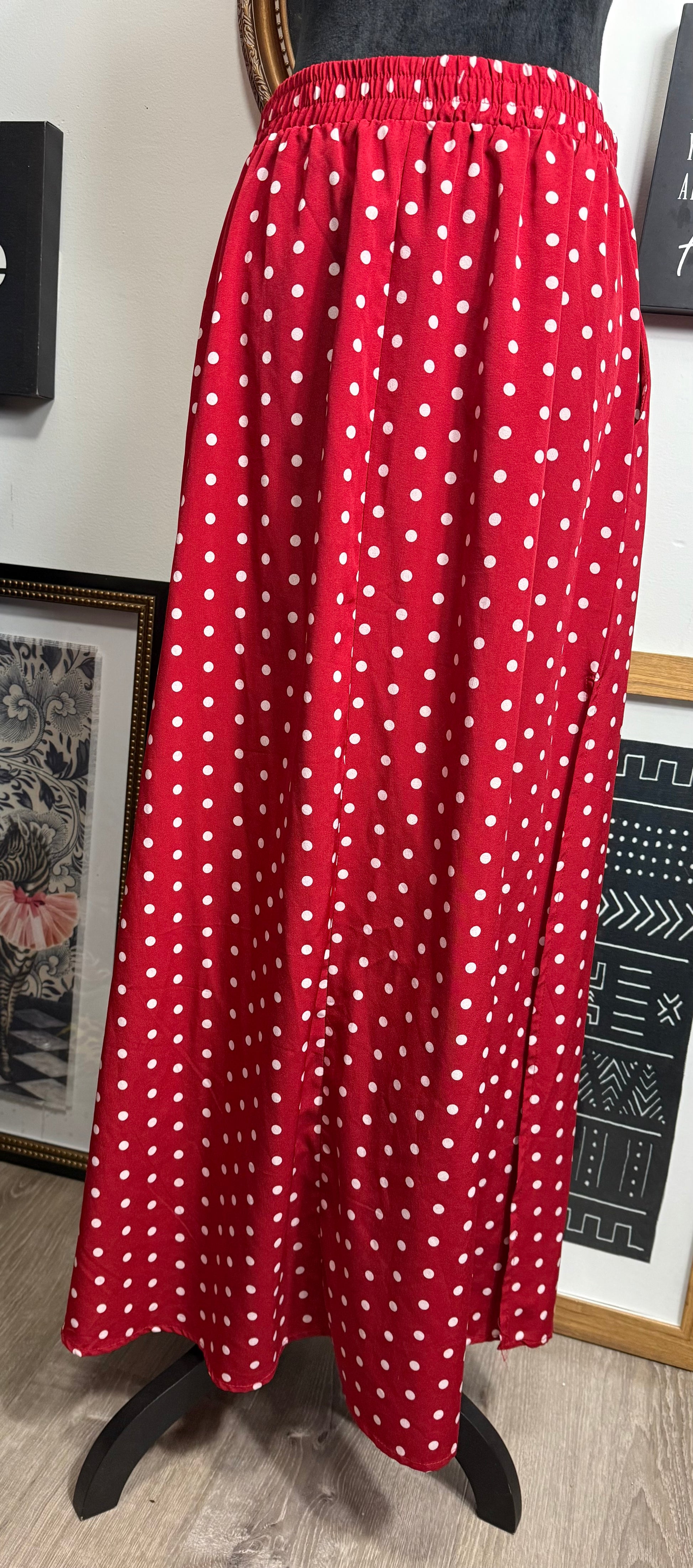 Red and white polka dot skirt