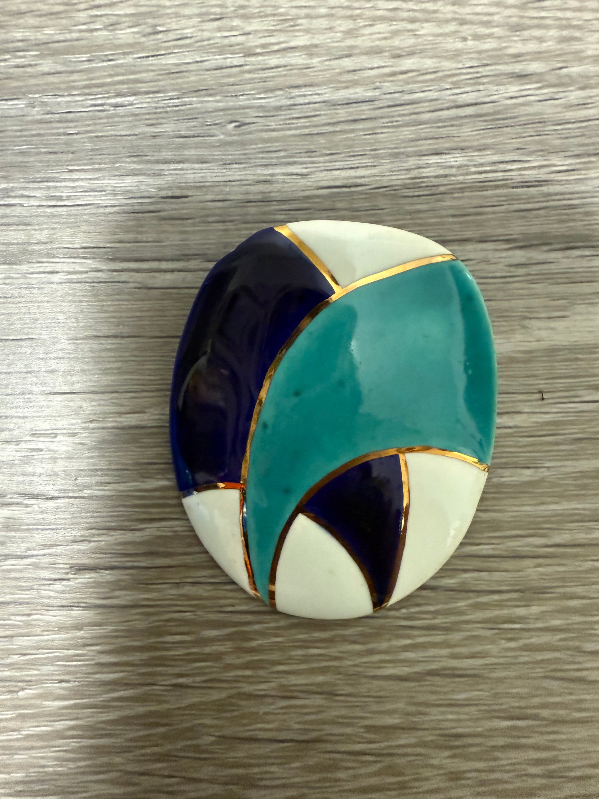 Vintage brooch navy, turquoise, white, gold